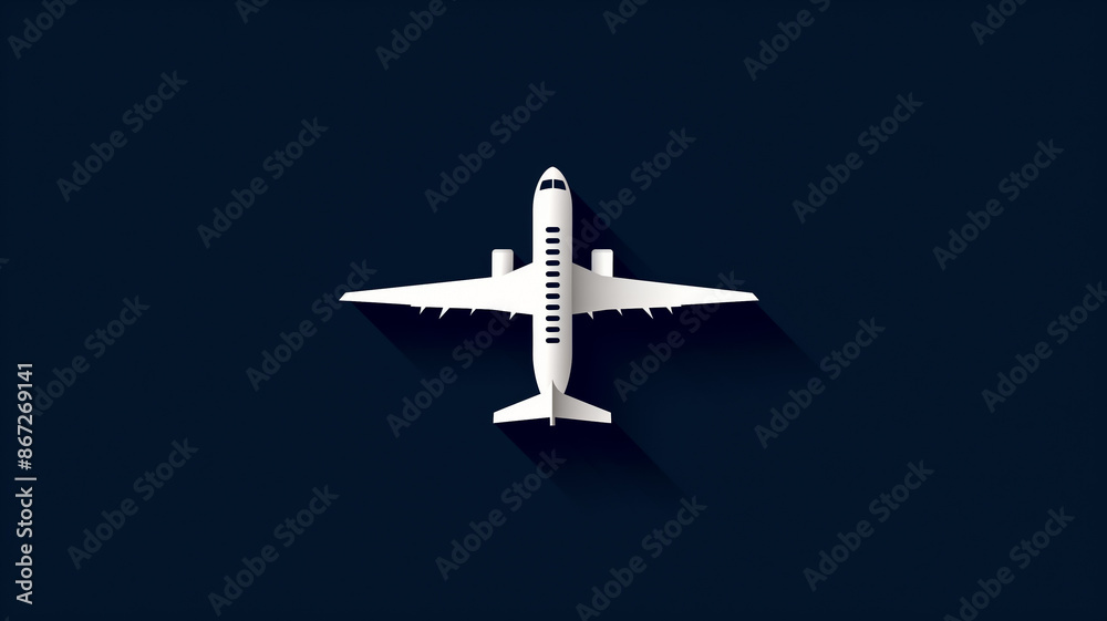 Minimalist airplane silhouette on a deep navy background symbolizing the essence of modern travel dreams Minimalist airplane silhouette on a deep navy background symbolizing the essence of modern travel dreams