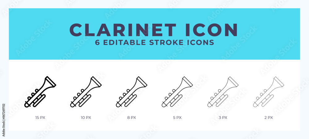 Clarinet icon set with different stroke. Design elements for logo. Vector illustration. Clarinet icon set with different stroke. Design elements for logo. Vector illustration.