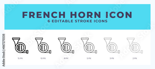 French horn icon illustration vector with editable stroke.