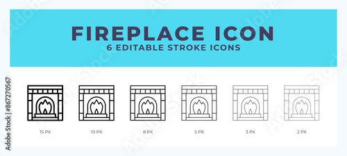 Fireplace line icon with different stroke. Vector illustration.