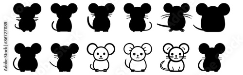 Mouse silhouettes set, pack of vector silhouette design, isolated background