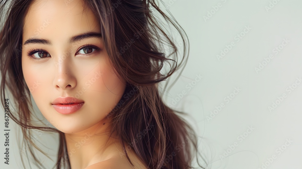 Beautiful young asian woman with clean fresh skin on white background with a beautiful hair style Beautiful young asian woman with clean fresh skin on white background with a beautiful hair style