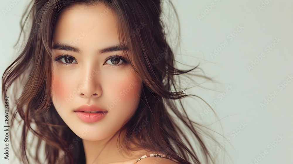 Beautiful young asian woman with clean fresh skin on white background with a beautiful hair style Beautiful young asian woman with clean fresh skin on white background with a beautiful hair style