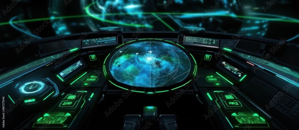 Fototapeta premium Futuristic Spaceship Control Panel with a Global Map