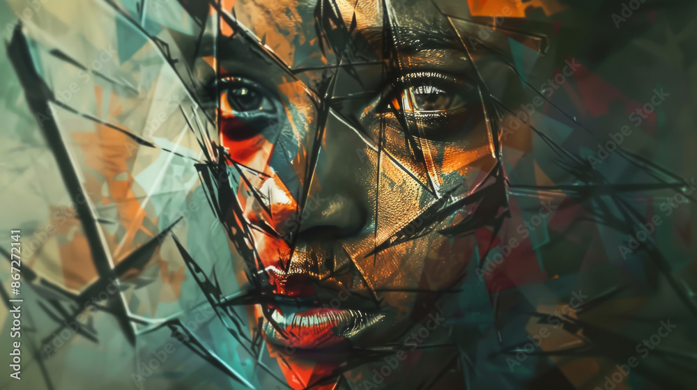 Concept Art A cubist portrait with fractured angles and geometric