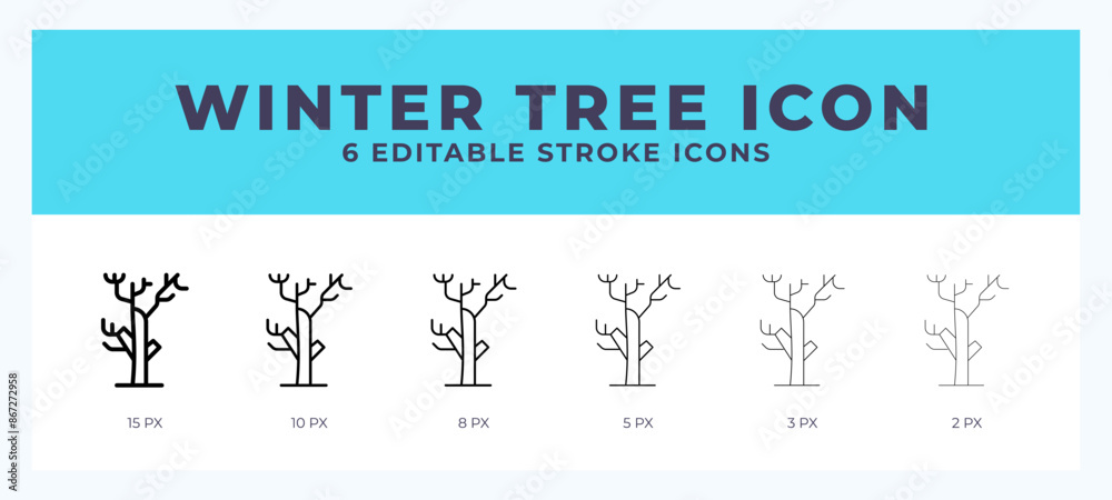 Winter tree line icon with different stroke. Vector illustration.
