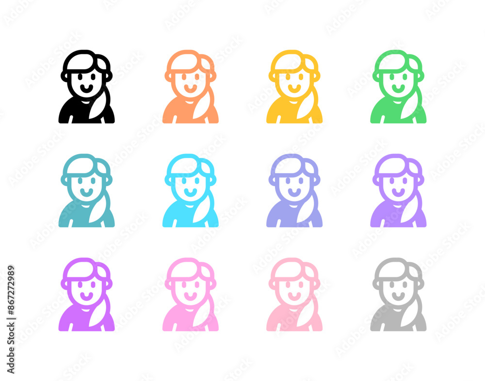 Editable adult woman with ponytail hairstyle avatar vector icon. User, profile, identity, persona. Part of a big icon set family. Perfect for web and app interfaces, presentations, infographics, etc Editable adult woman with ponytail hairstyle avatar vector icon. User, profile, identity, persona. Part of a big icon set family. Perfect for web and app interfaces, presentations, infographics, etc
