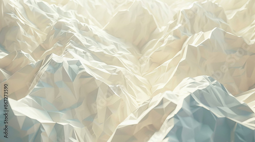 A crumpled paper ball unfolds into a sprawling origamiinspired landscape with delicate folds forming mountains rivers and valleys High Quality High Clarity Space for Text