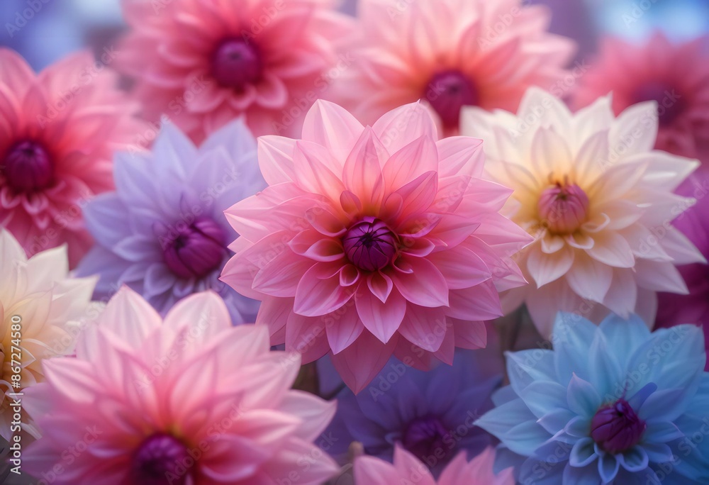 Close-up of vibrant pink and purple dahlia flowers with soft, blurred background Close-up of vibrant pink and purple dahlia flowers with soft, blurred background