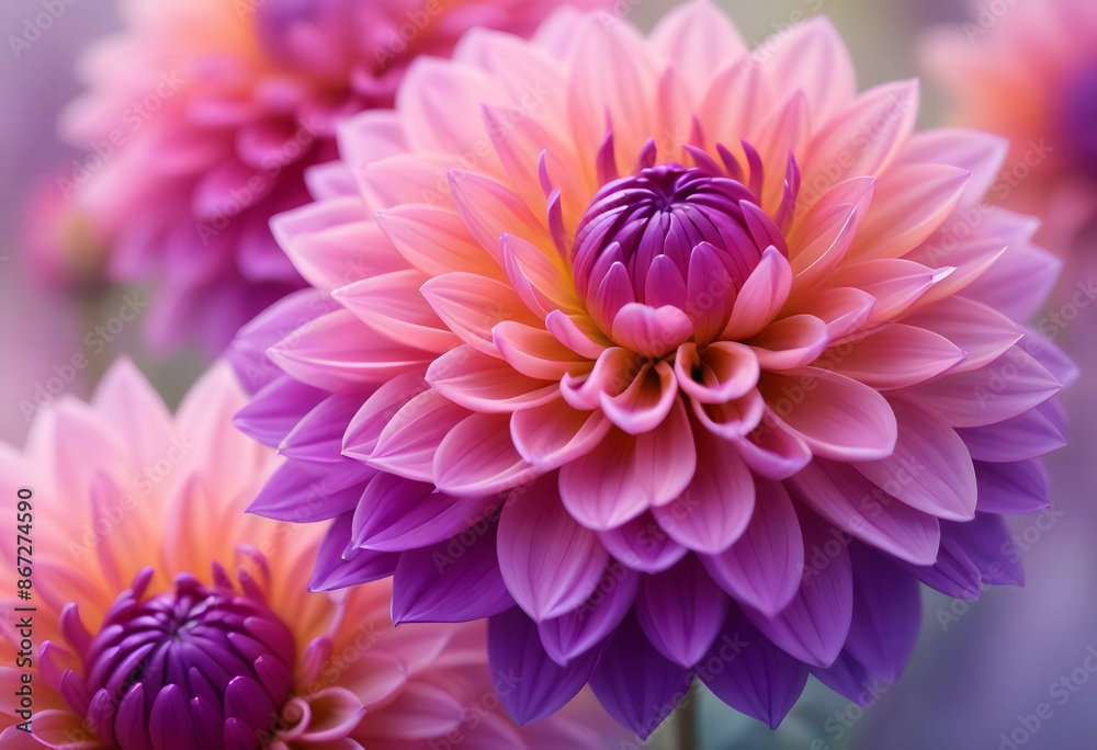 Close-up of vibrant pink and purple dahlia flowers with soft, blurred background Close-up of vibrant pink and purple dahlia flowers with soft, blurred background