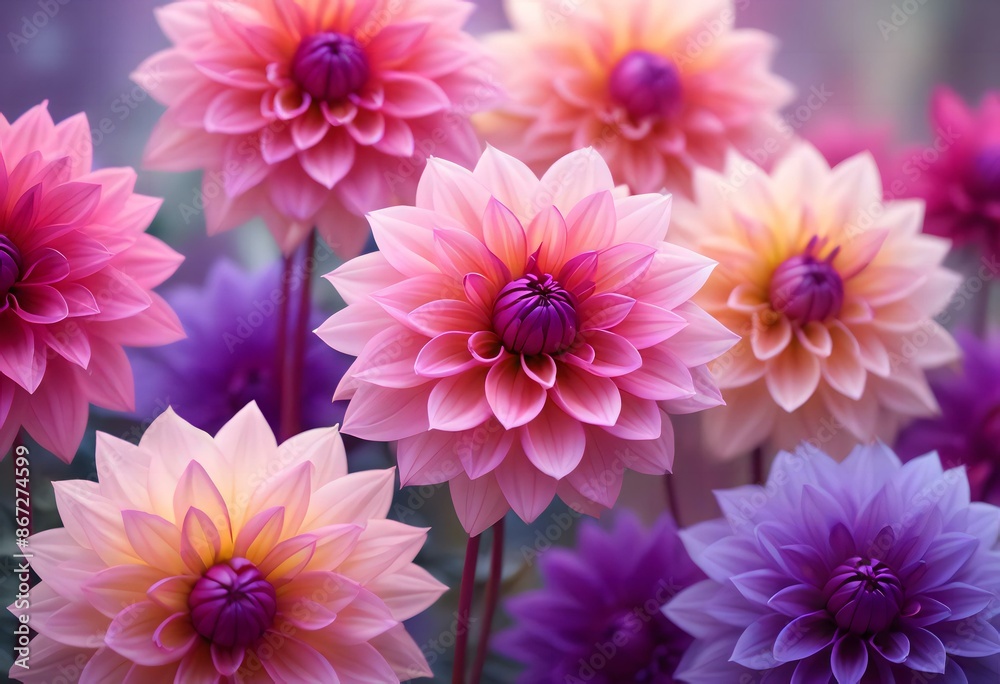Close-up of vibrant pink and purple dahlia flowers with soft, blurred background Close-up of vibrant pink and purple dahlia flowers with soft, blurred background