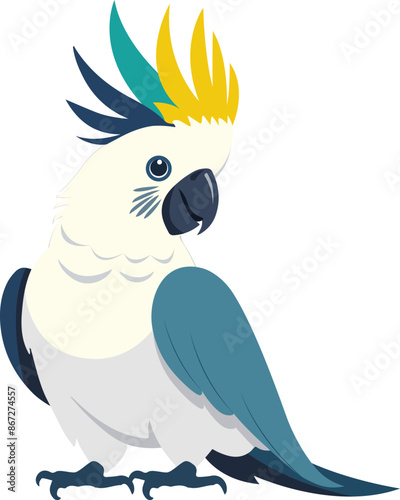 Cockatoo parrot vector. Birds of Amazonian forests in flat design illustration. Fauna of South America. Flying colorful cockatoo parrot for icons, posters, children' books illustrating. 