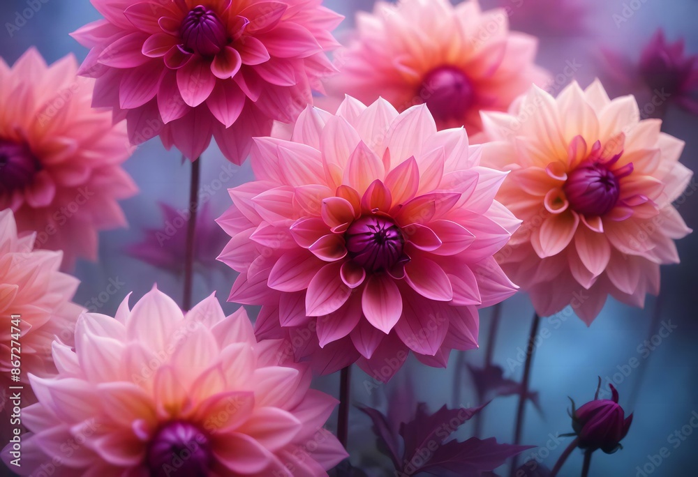 Close-up of vibrant pink and purple dahlia flowers with soft, blurred background Close-up of vibrant pink and purple dahlia flowers with soft, blurred background