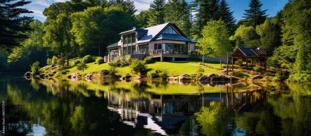 Modern House by the Lake with Lush Greenery Modern House by the Lake with Lush Greenery