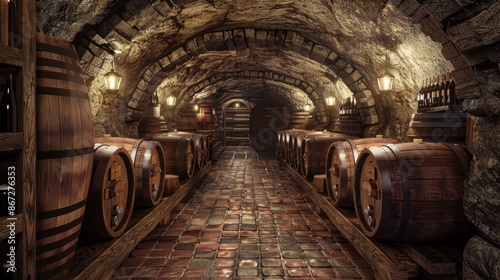 Rustic Wine Cellar with Barrels © HelenP