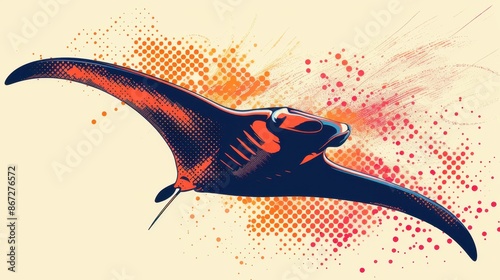 Vibrant Digital Illustration of a Manta Ray with Abstract Background in Orange and Blue Tones photo