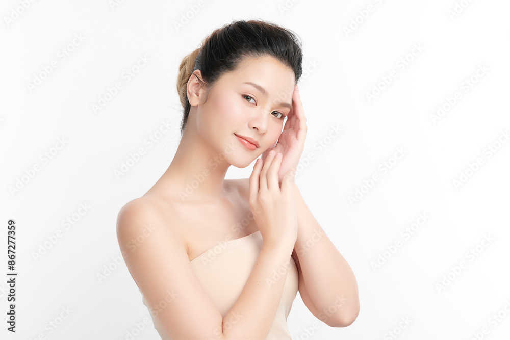 Beautiful young asian woman with clean fresh skin on white background, Face care, Facial treatment, Cosmetology, beauty and spa, Asian women portrait. Beautiful young asian woman with clean fresh skin on white background, Face care, Facial treatment, Cosmetology, beauty and spa, Asian women portrait.