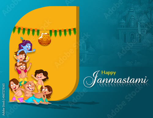  illustration of Happy Krishna Janmashtami , birthday of lord Krishna , Hindu festival celebration in India  photo