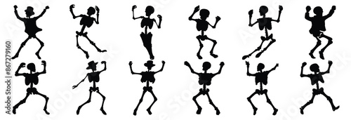 Dancing skeleton silhouette set vector design big pack of illustration and icon