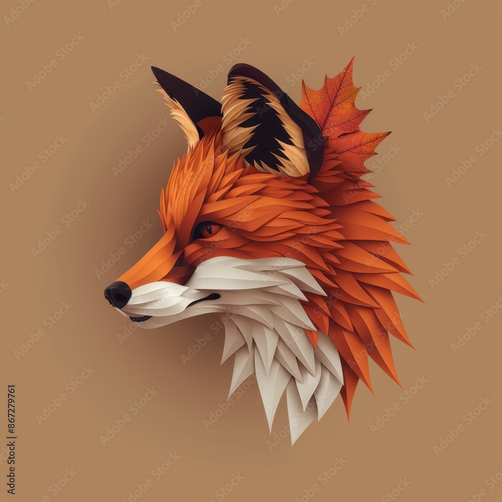 Obraz premium a fox head with leaves on it