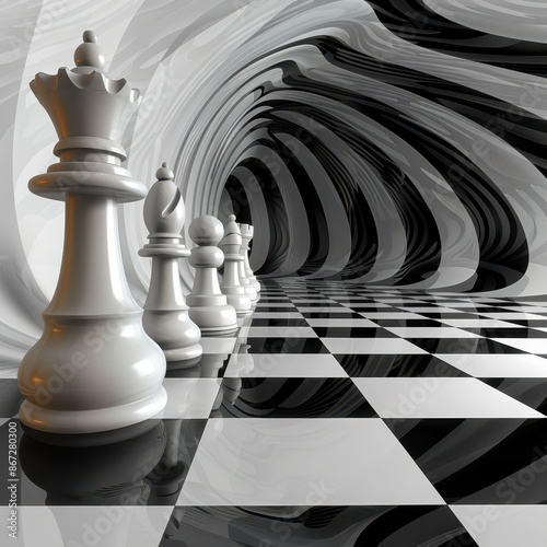 a chess board with white pieces and black and white pieces photo