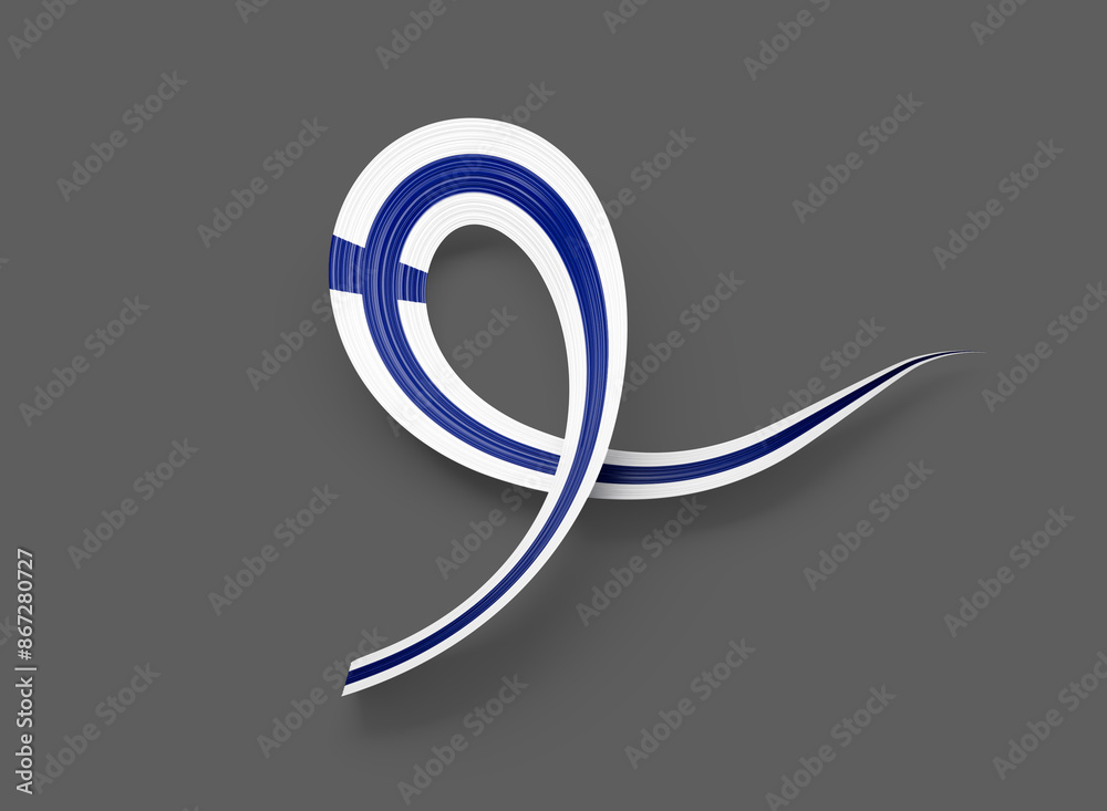 3d Flag Of Finland Shiny Wavy Awareness Ribbon Flag Of Finland On Grey Background 3d Illustration 3d Flag Of Finland Shiny Wavy Awareness Ribbon Flag Of Finland On Grey Background 3d Illustration