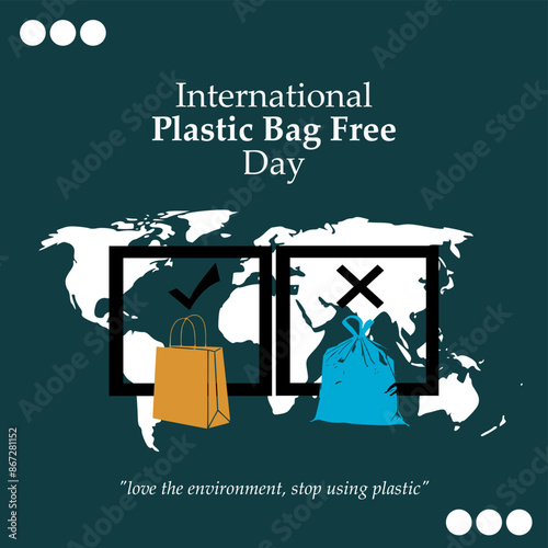 Vector illustration of International Plastic Bag Free Day social media story feed mockup template