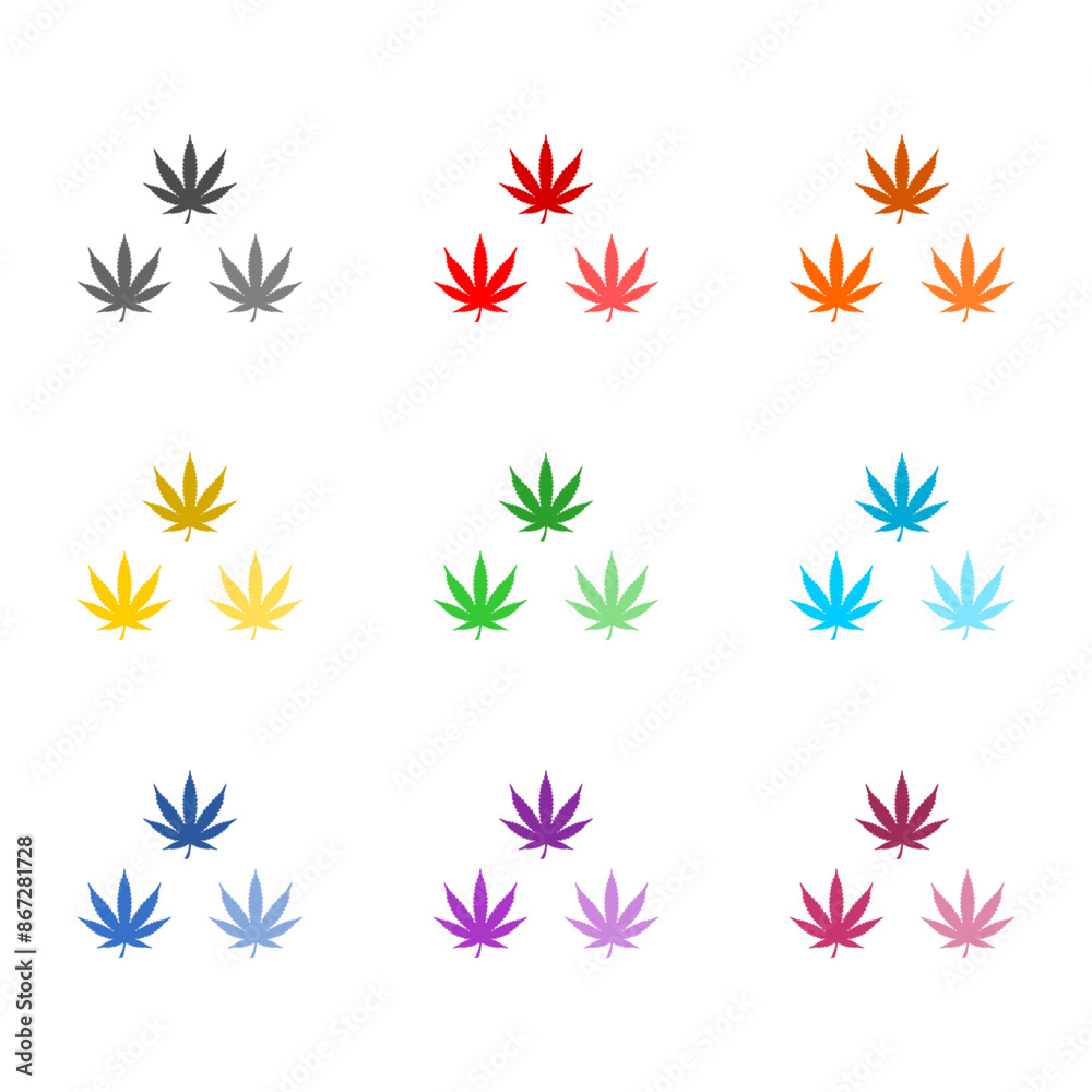 Cannabis leaf icon isolated on white background. Set icons colorful Cannabis leaf icon isolated on white background. Set icons colorful