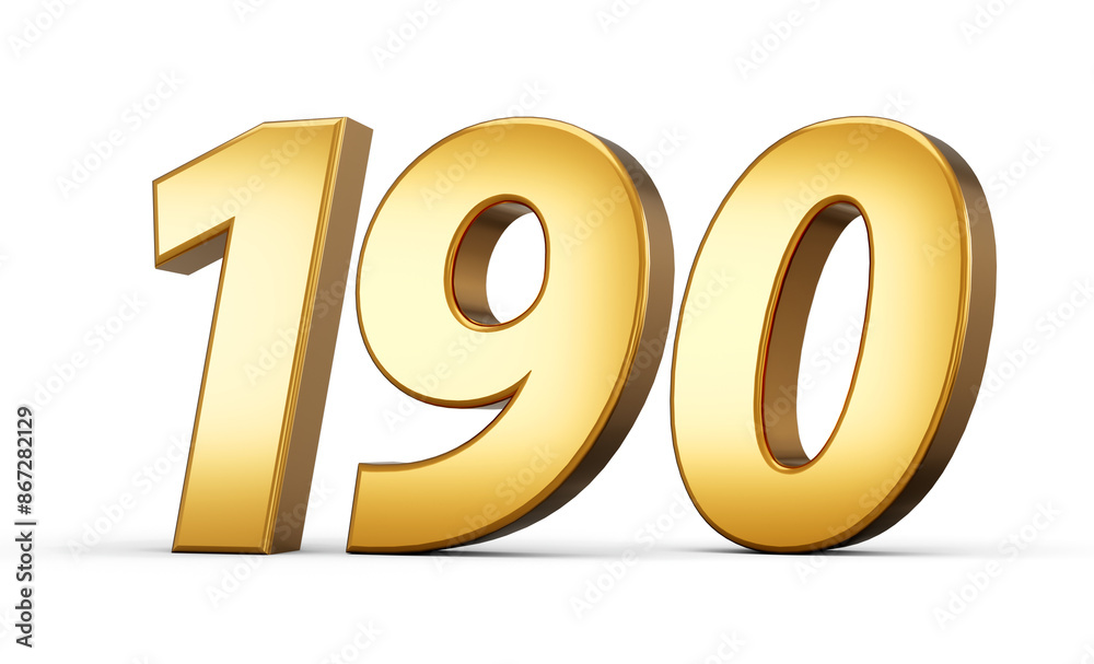3d number 190 one hundred ninety Gold text isolated on white background with reflection 3d illustration 3d number 190 one hundred ninety Gold text isolated on white background with reflection 3d illustration