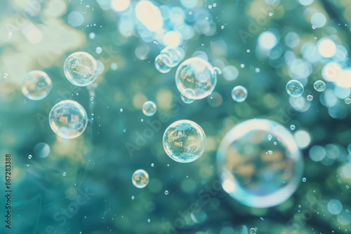 Wallpaper Mural bubbles floating in the air with a green background Torontodigital.ca