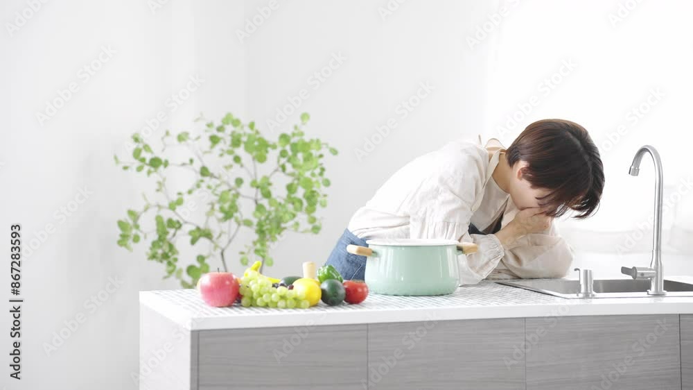 エプロン姿で料理する若い女性 ライフスタイルイメージ エプロン姿で料理する若い女性 ライフスタイルイメージ