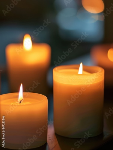 candles are lit in a row on a table
