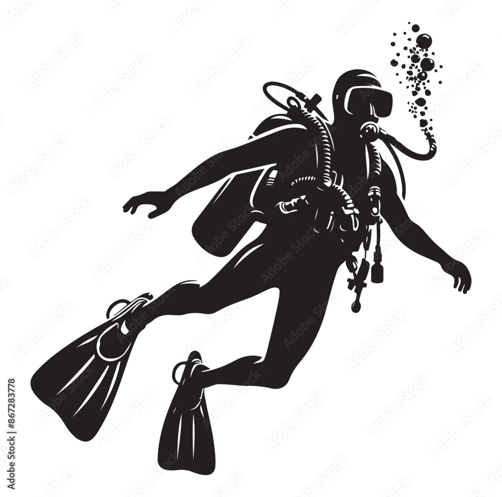 A vector Scuba diving silhouette vector isolated on white background. A vector Scuba diving silhouette vector isolated on white background.