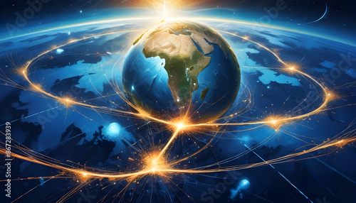 futuristic earth in the night neon city with line abstract wave background 14