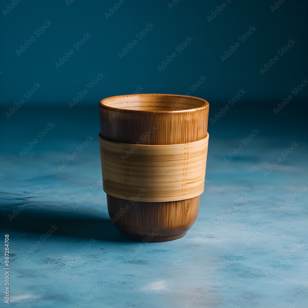 Eco-Friendly Bamboo Cup on a blue background Eco-Friendly Bamboo Cup on a blue background