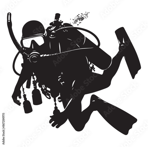 A vector Scuba diving silhouette vector isolated on white background.