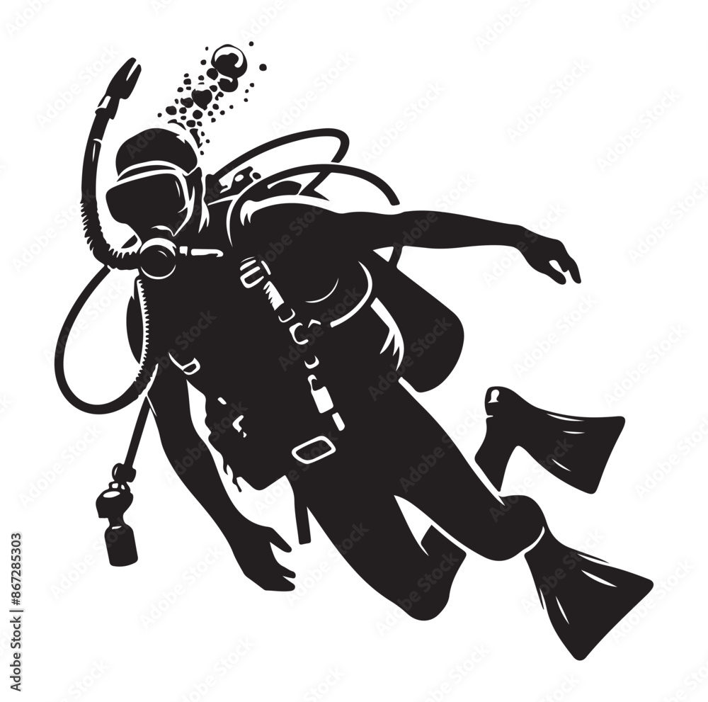A vector Scuba diving silhouette vector isolated on white background. A vector Scuba diving silhouette vector isolated on white background.