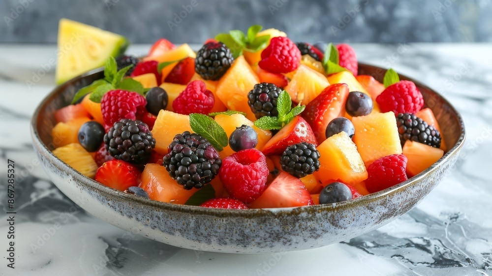 Fresh Fruit Salad with Melon, Berries, and Pineapple Fresh Fruit Salad with Melon, Berries, and Pineapple