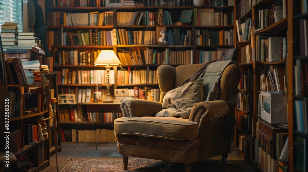 Cozy Reading Nook with Armchair and Bookshelves Cozy Reading Nook with Armchair and Bookshelves