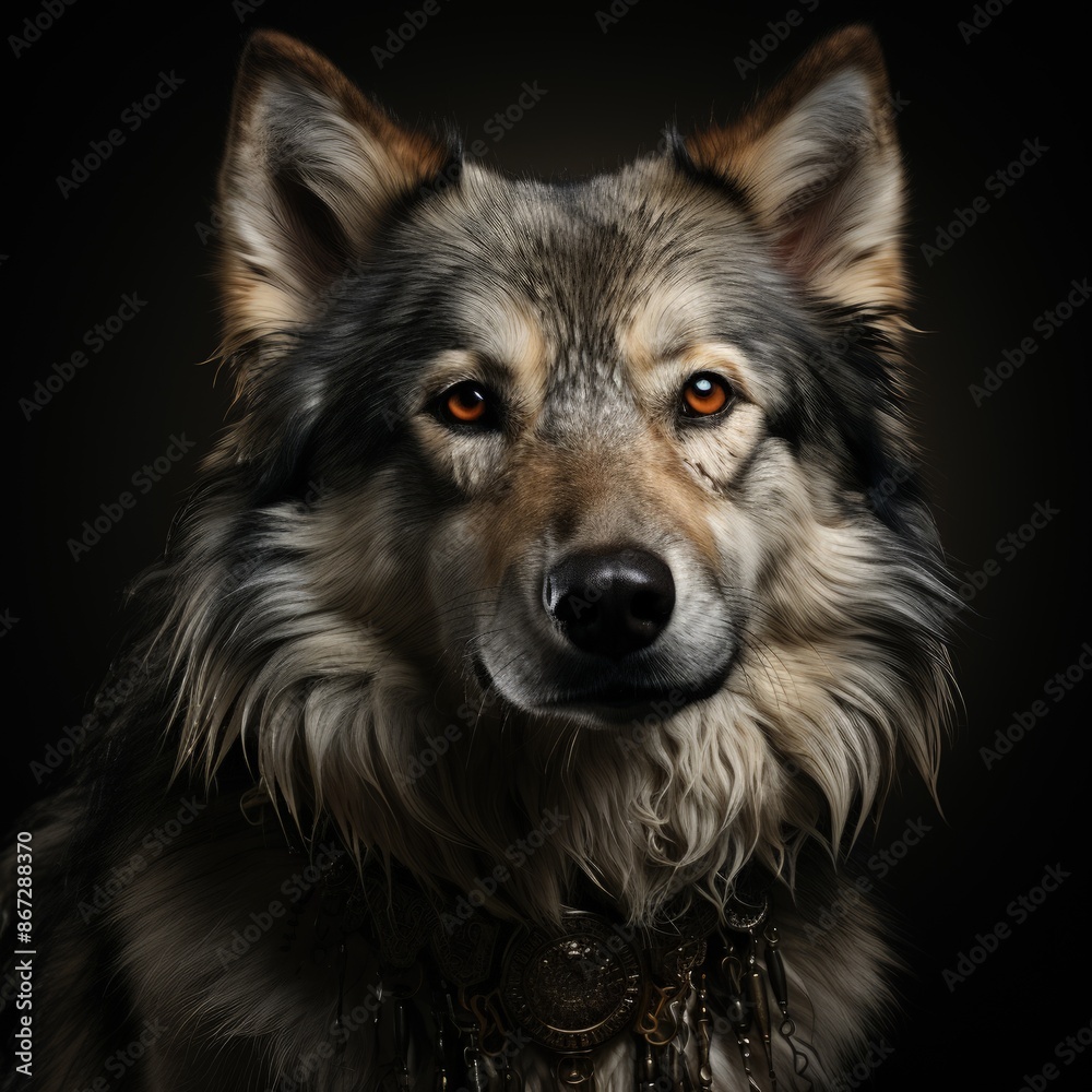 Ultra-Detailed Realistic Wolf Illustration on a Black Background Ultra-Detailed Realistic Wolf Illustration on a Black Background