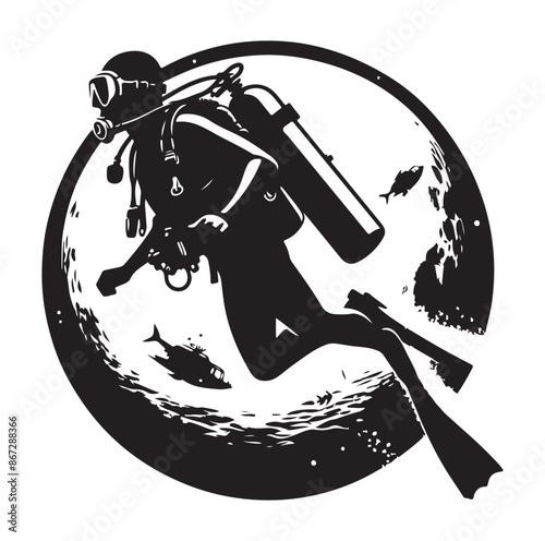 A vector Scuba diving silhouette vector isolated on white background.