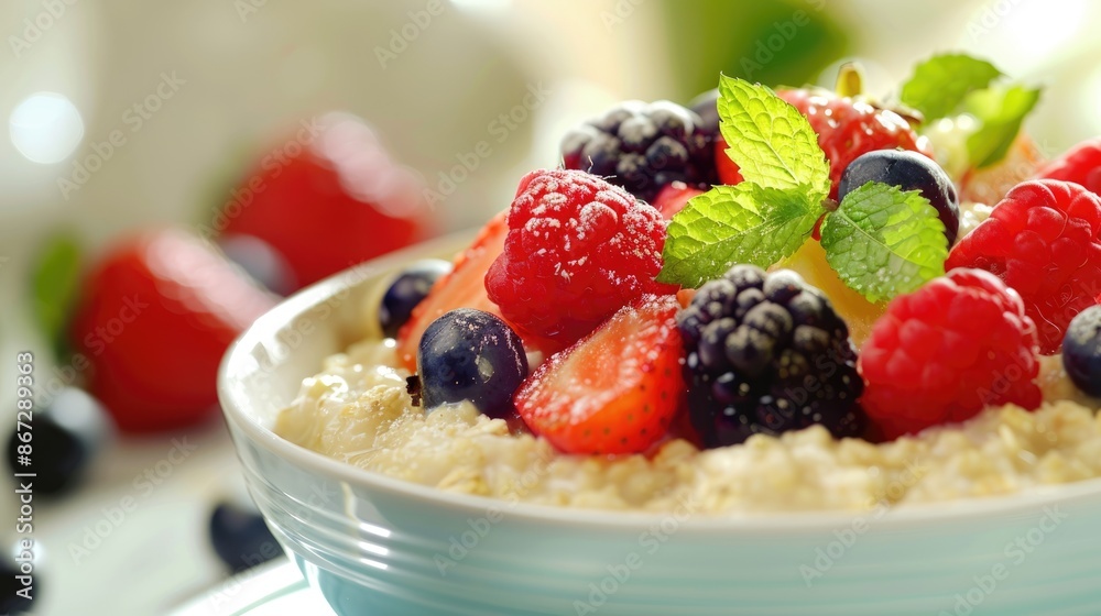 A cup of granola with yogurt or oatmeal, with fresh berries and fruits. A healthy and nutritious breakfast. A cup of granola with yogurt or oatmeal, with fresh berries and fruits. A healthy and nutritious breakfast.