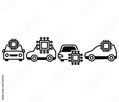 car microchip processor icon symbol sign vector design black white color simple modern illustration collection set