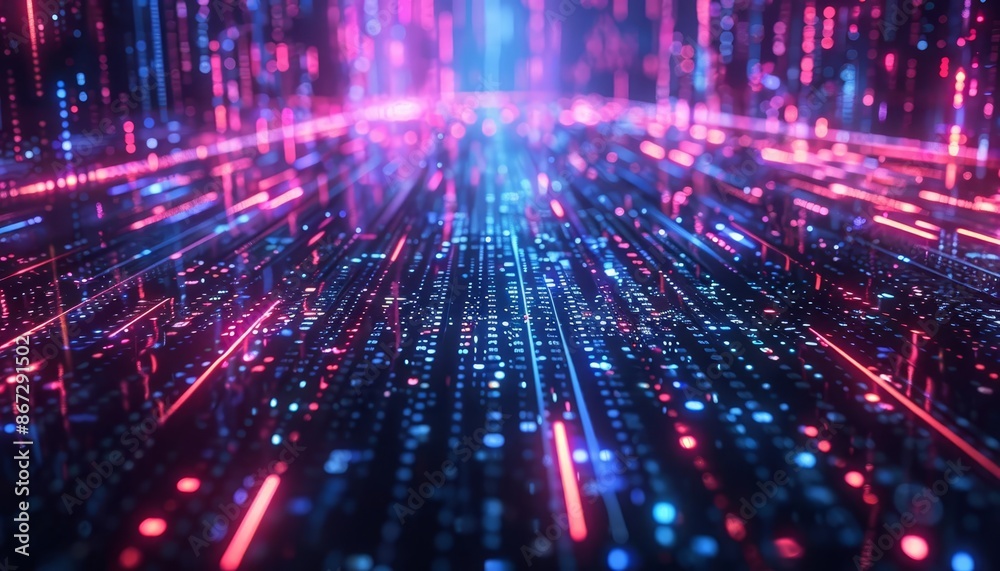 Big data analytics, holographic data visualization, futuristic design, neon lights, high detail, 3D rendering, cyber elements, blue and purple hues Big data analytics, holographic data visualization, futuristic design, neon lights, high detail, 3D rendering, cyber elements, blue and purple hues