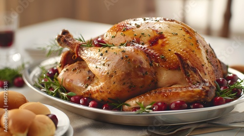 Golden Roasted Turkey With Cranberry Garnish 