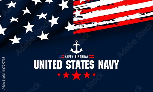 U.S. navy birthday on october 13th with U.S, flag, perfect for office, banner, company, landing page, background, social media wallpaper and greeting card.