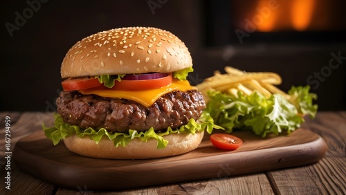 Fresh tasty delicious cheeseburger with Hamburger