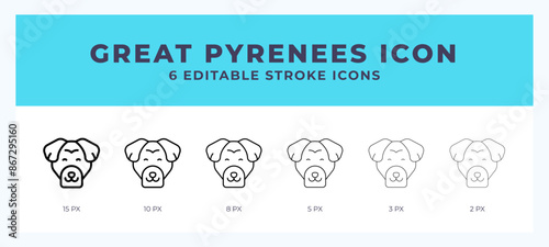 Great pyrenees icon vector for web. And mobile app. Editable stroke outline icon.