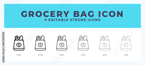 Grocery bag icon vector for web. And mobile app. Editable stroke outline icon.