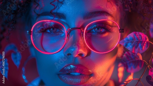 Wallpaper Mural fashionable afro woman in neon light Torontodigital.ca